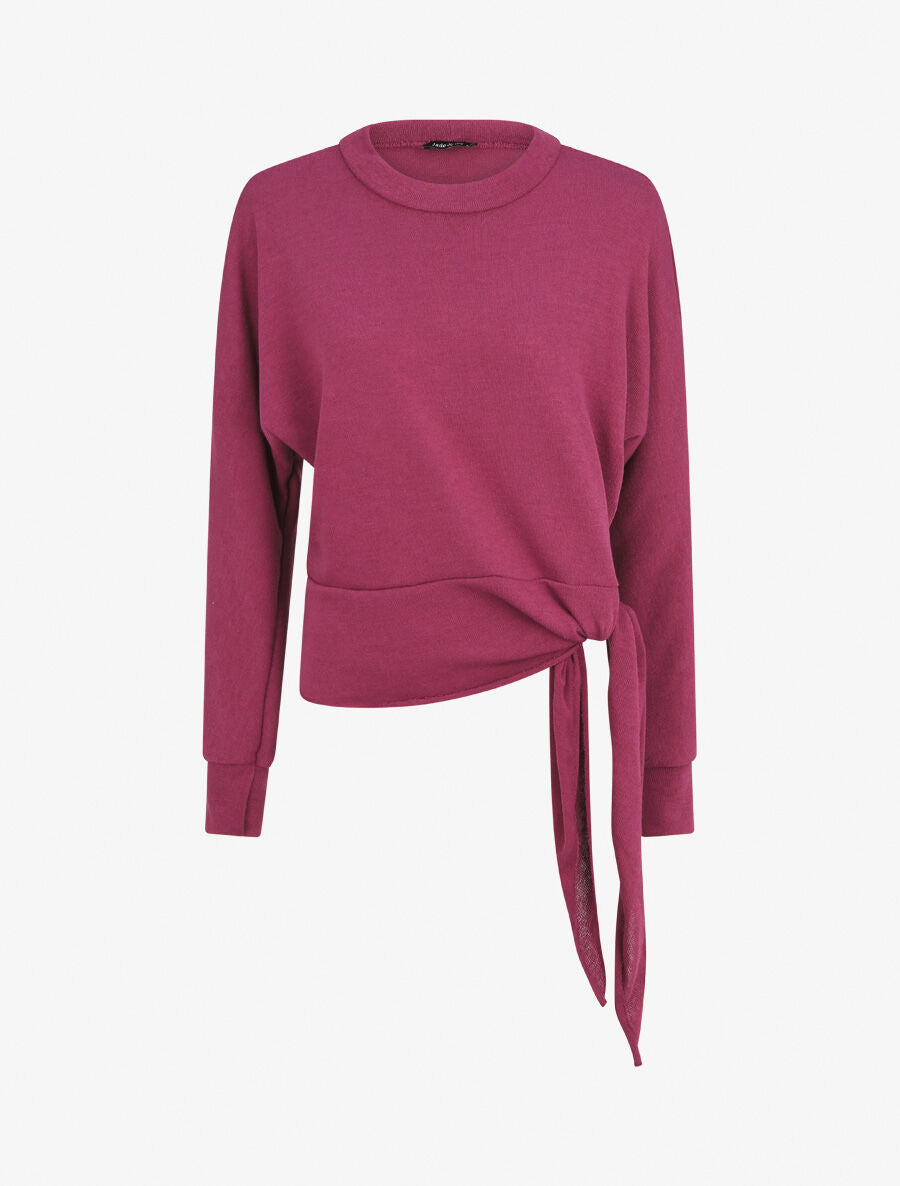 Pull droit uni à noeud - Violine - 1