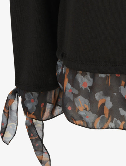 Pull fin bi-matière à imprimé fleuri - Noir - 3