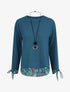 Pull fin bi-matière à imprimé fleuri - Bleu canard - 1