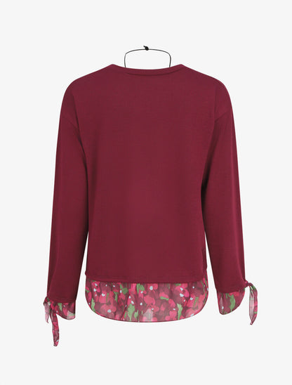 Pull fin bi-matière à imprimé fleuri - Prune - 2
