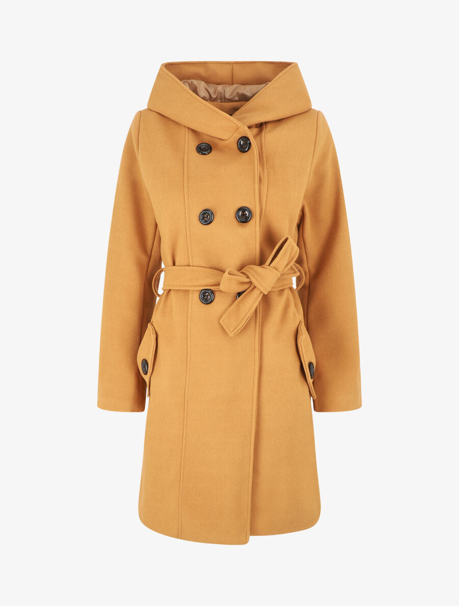 Manteau long croisé à capuche - Camel - 4