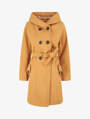 Manteau long croisé à capuche - Camel - 4