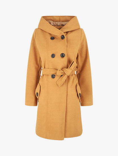 Manteau long croisé à capuche - Camel - 4
