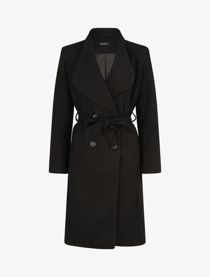 Manteau long croisé coupe droite - Noir - 4