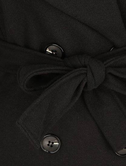 Manteau long croisé coupe droite - Noir - 3