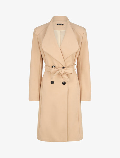 Manteau long croisé coupe droite - Beige - 4