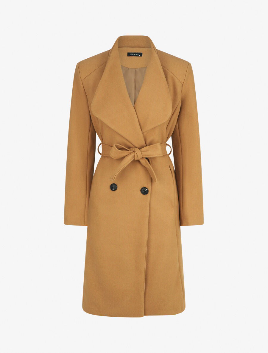 Manteau long croisé coupe droite - Camel - 4