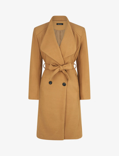 Manteau long croisé coupe droite - Camel - 4