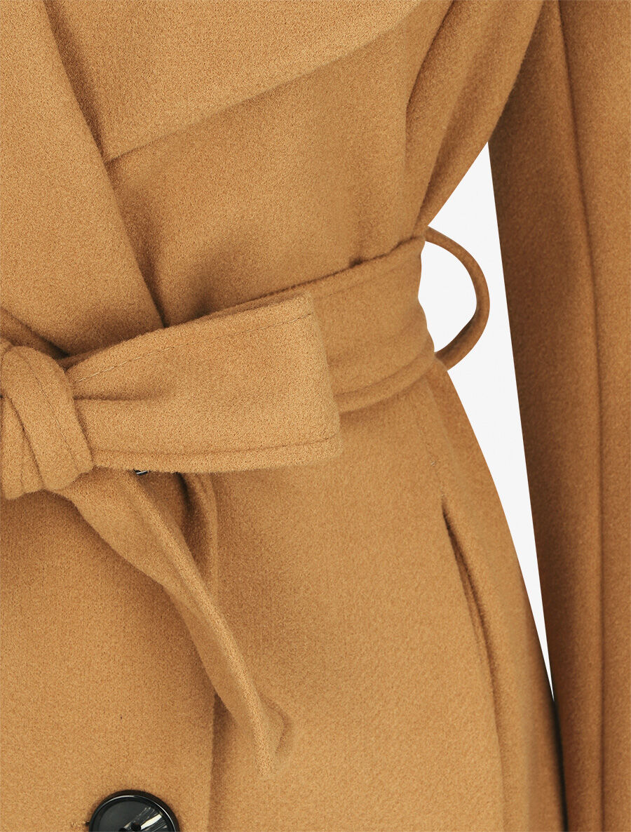 Manteau long croisé coupe droite - Camel - 3