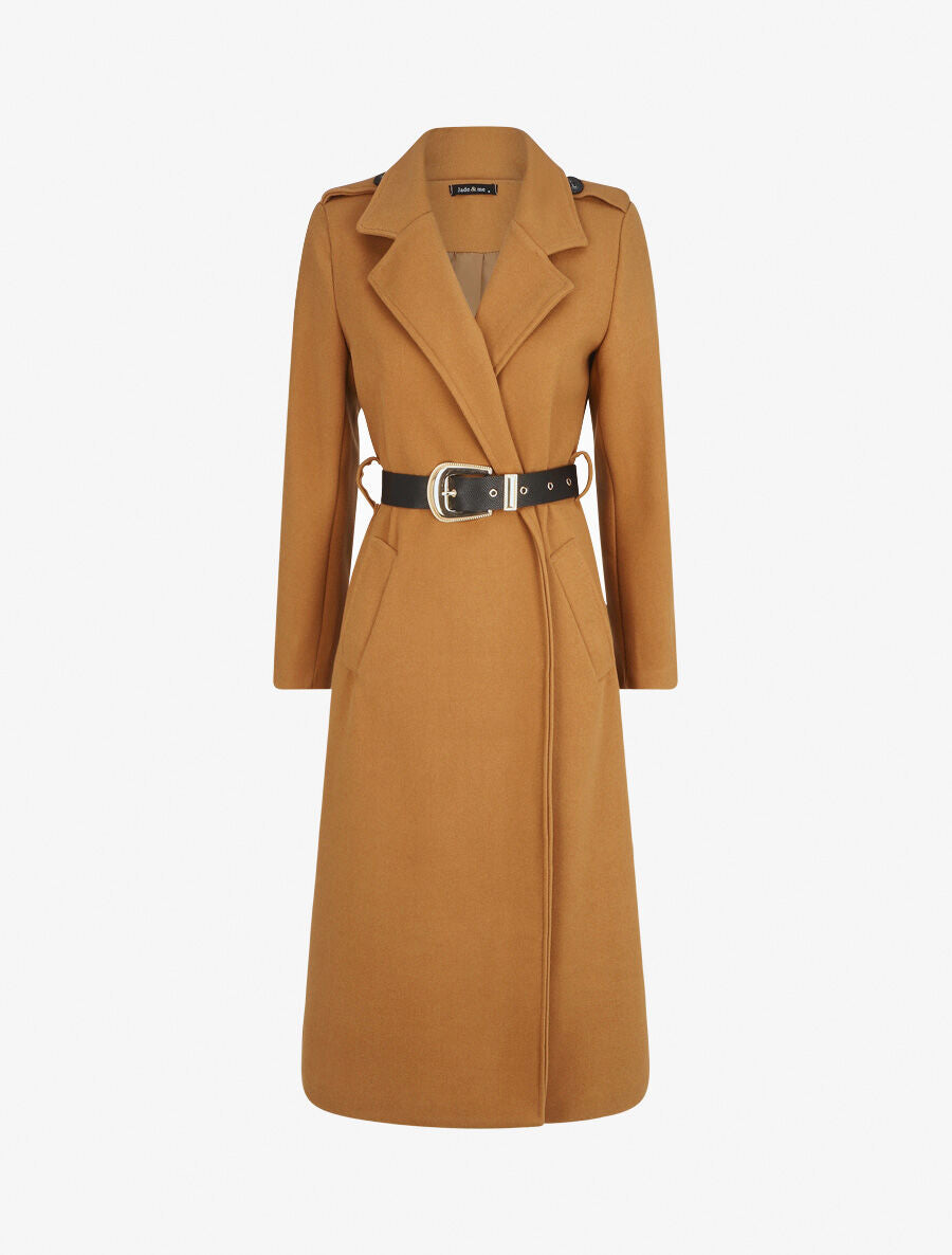 Manteau long droit à ceinture - Camel - 7