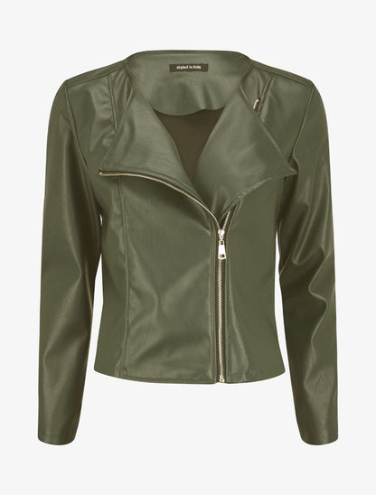 Veste en simili à fermeture zippée - Vert foncé - 1