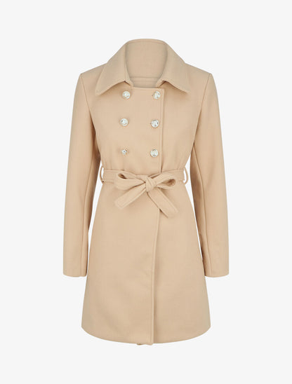 Manteau uni à boutons décoratifs - Beige - 4