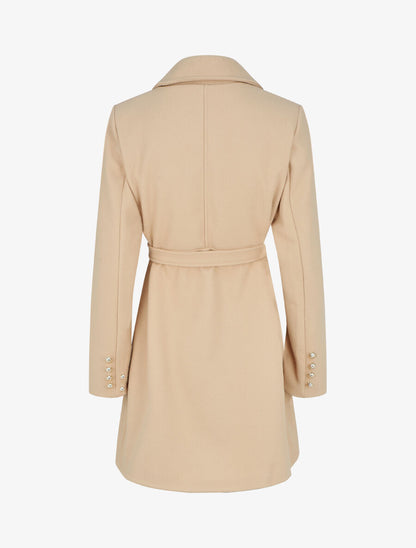 Manteau uni à boutons décoratifs - Beige - 2