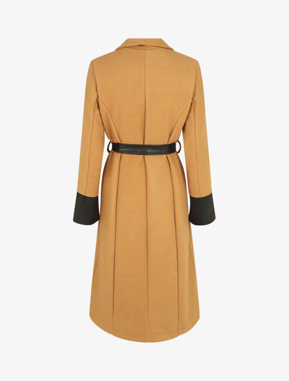 Manteau uni à manches en simili - Camel - 2