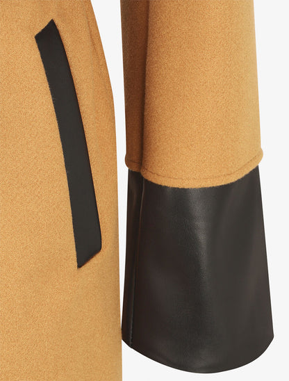 Manteau uni à manches en simili - Camel - 3