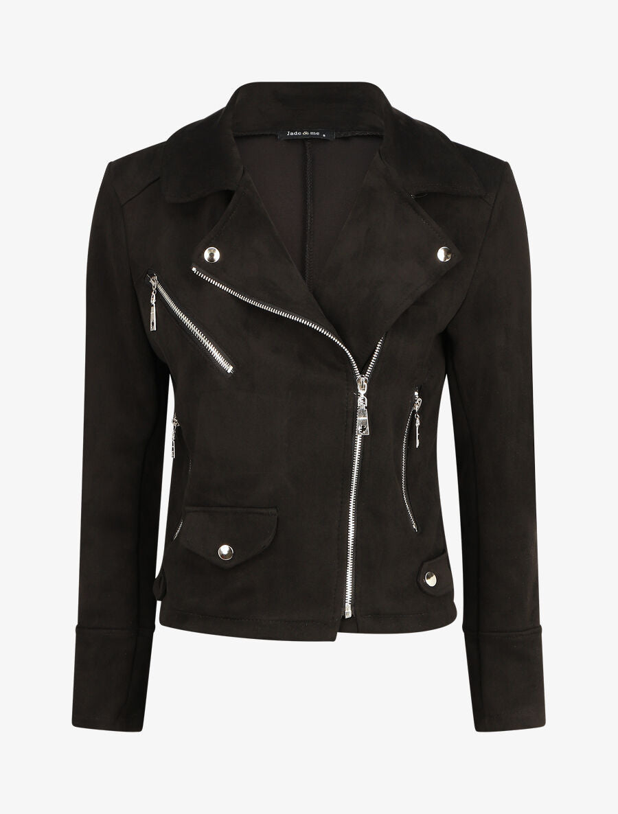 Veste courte en suédine - Noir - 1