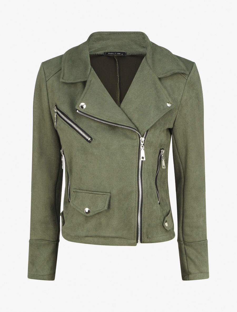 Veste courte en suédine - Kaki - 1