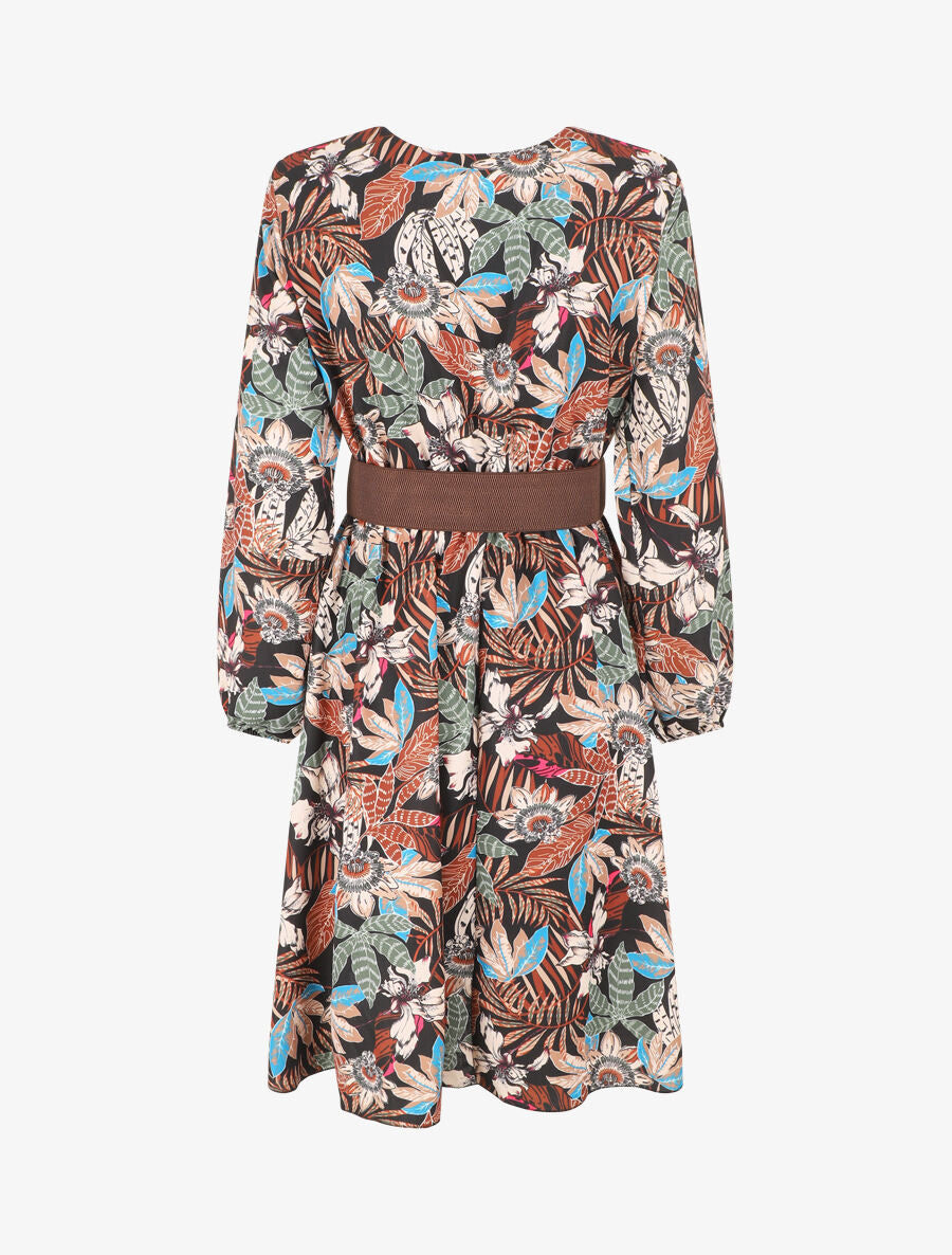 Robe évasée imprimé tropical - Noir - 2