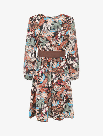 Robe évasée imprimé tropical - Noir - 2