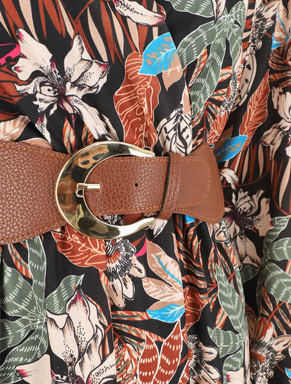 Robe évasée imprimé tropical - Noir - 3