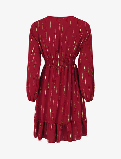 Robe mi-longue évasée imprimé graphique irisé - Bordeaux - 2