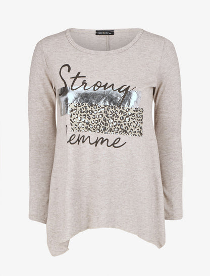 Pull fin à flocage - Beige - 4