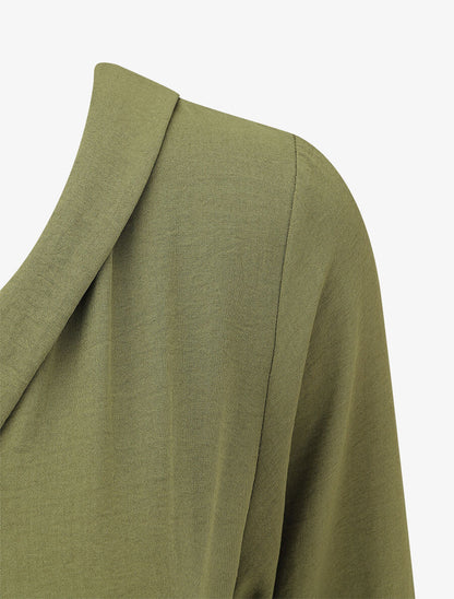 Robe unie élastiquée à bas asymétrique - Kaki - 3