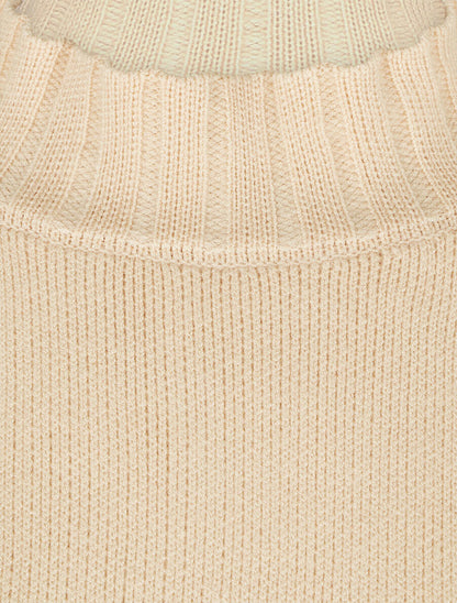 Pull bicolore à col montant - Beige - 3