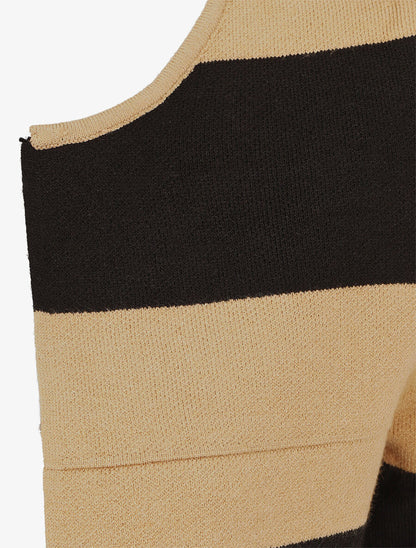 Gilet ouvert à rayures coupe droite - Beige - 3