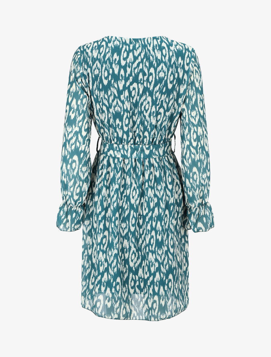 Robe imprimé à col volanté - Bleu canard - 2