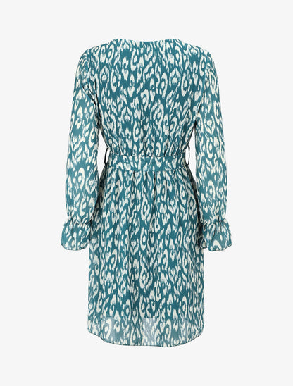 Robe imprimé à col volanté - Bleu canard - 2