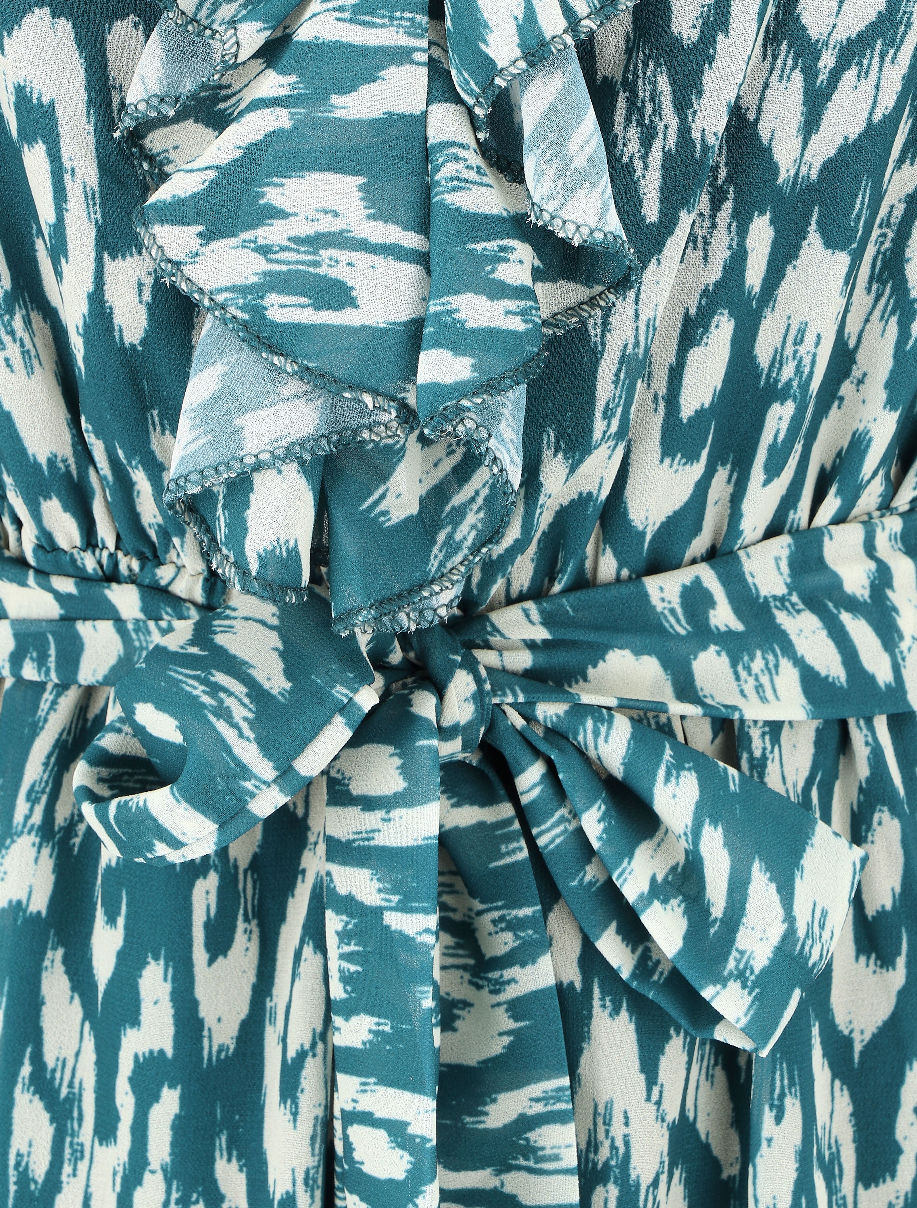 Robe imprimé à col volanté - Bleu canard - 3