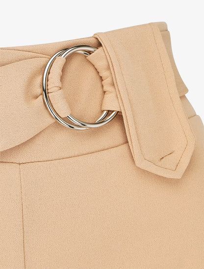 Pantalon droit taille haute ceinture fantaisie - Beige - 3
