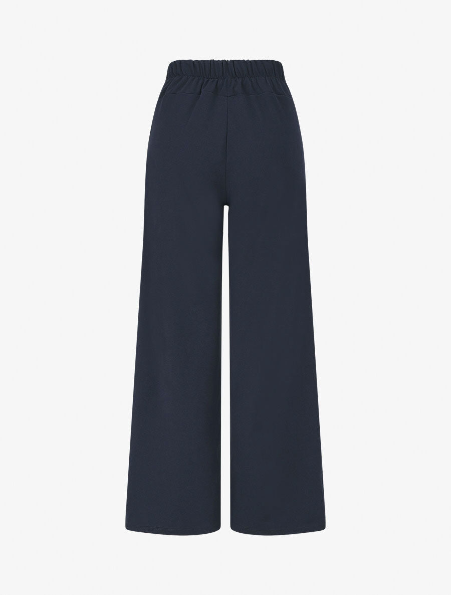Pantalon droit taille haute ceinture fantaisie - Marine - 2