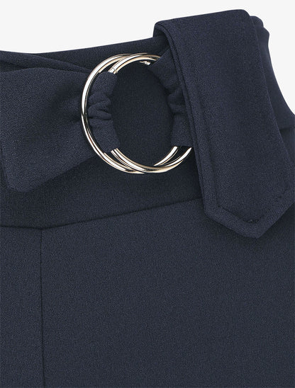 Pantalon droit taille haute ceinture fantaisie - Marine - 3