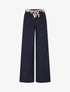 Pantalon ample taille haute ceinture fantaisie - Marine - 4