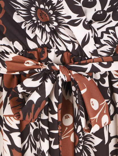 Robe mi-longue fleuri coupe évasée - Noir - 3