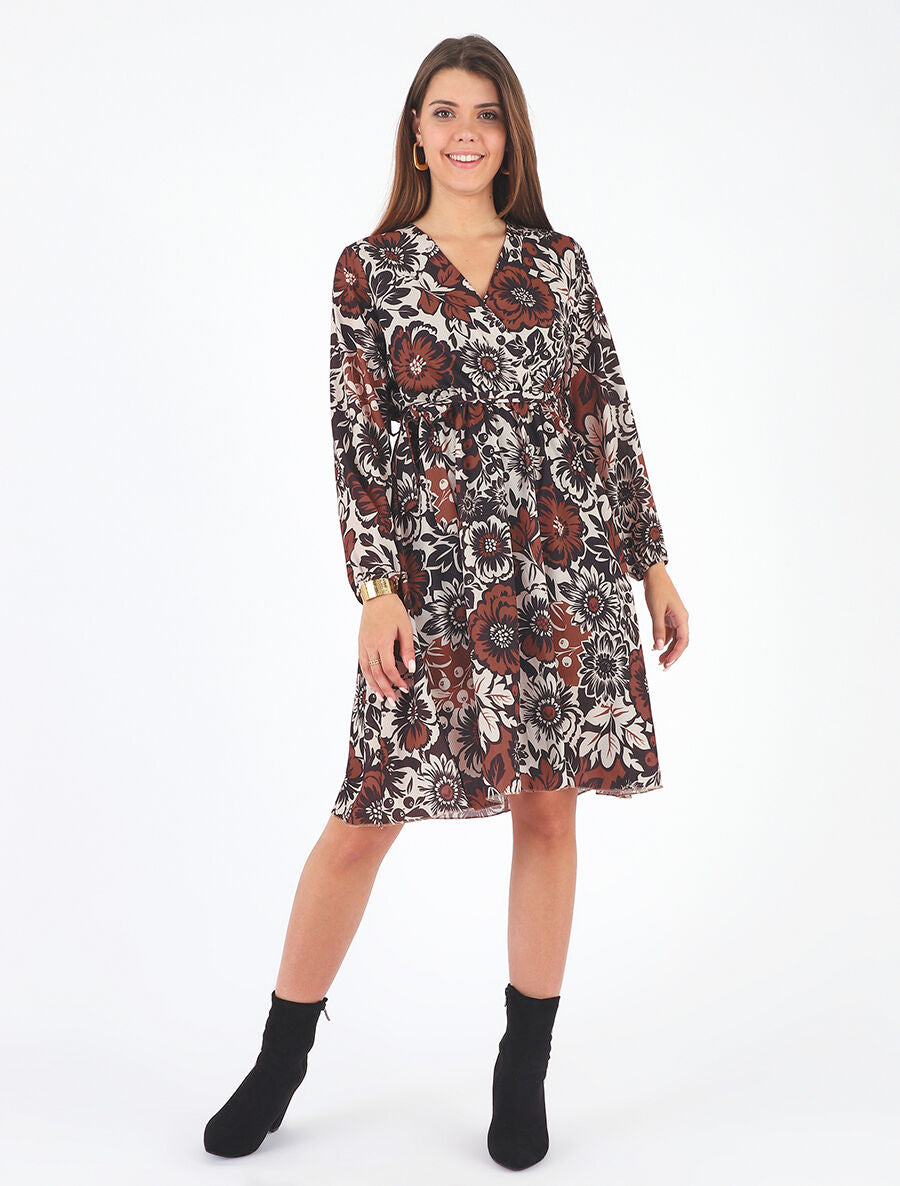 Robe mi-longue fleuri coupe évasée - Noir - 4