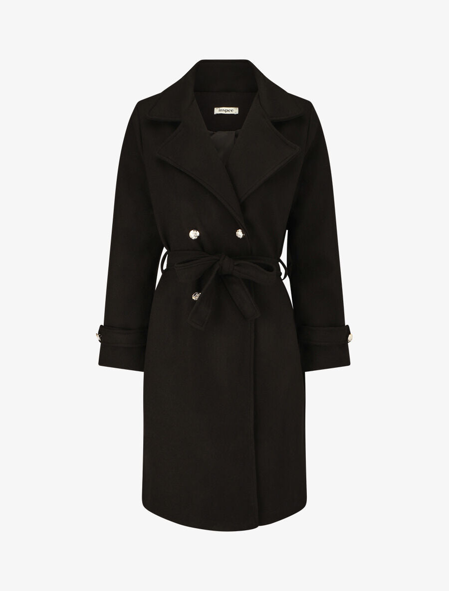 Manteau long à boutons décoratifs au dos - Noir - 4
