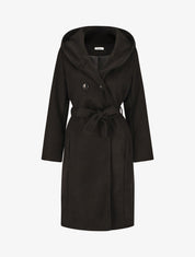 Manteau long ceinturé à capuche - Noir - 1