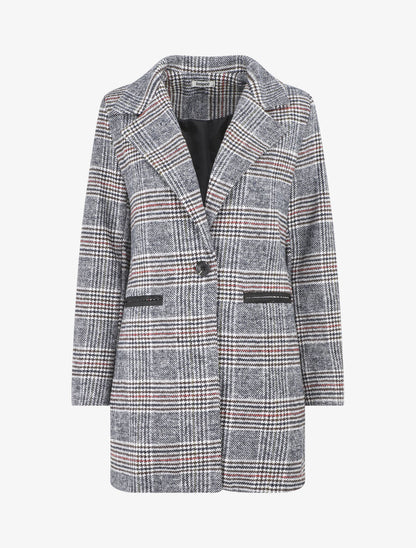 Manteau mi-long droit motif carreaux - Noir/blanc - 4