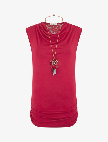 Top bénitier à détail dentelle - Rouge cerise - 4