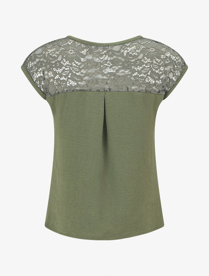 Top uni à zip et dentelle - Kaki - 2