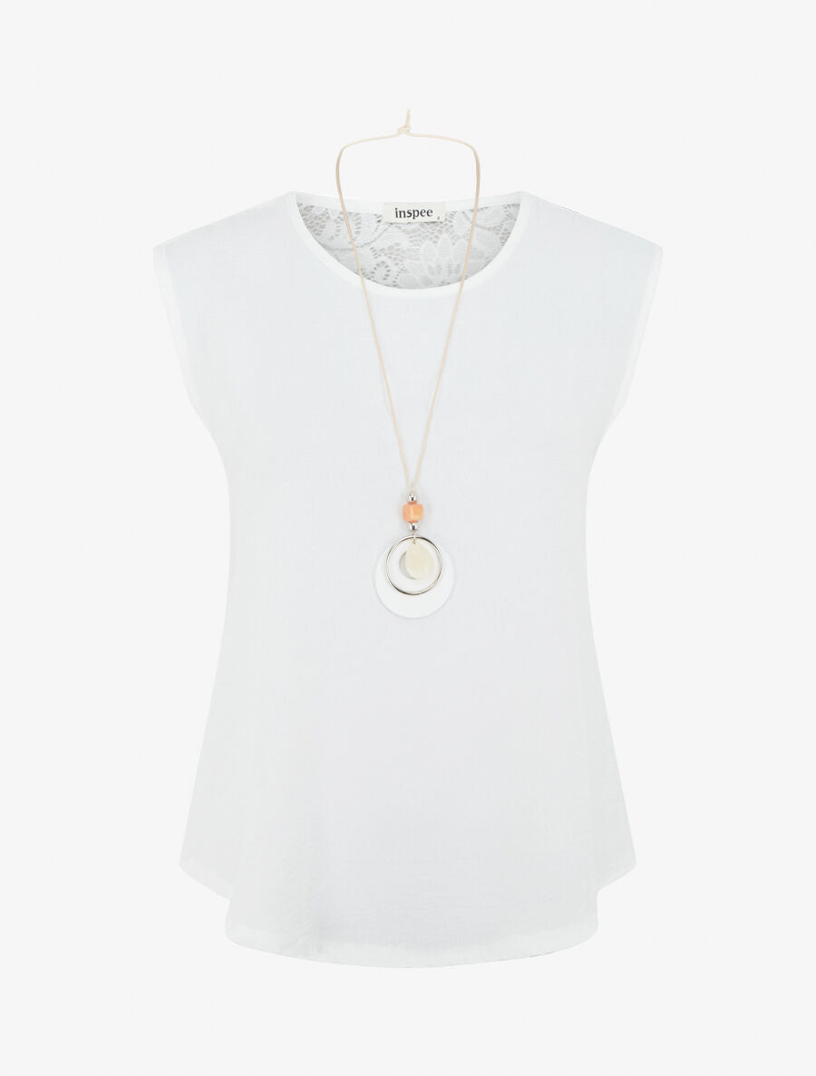 Top sans manches et dos en dentelle - Blanc - 4