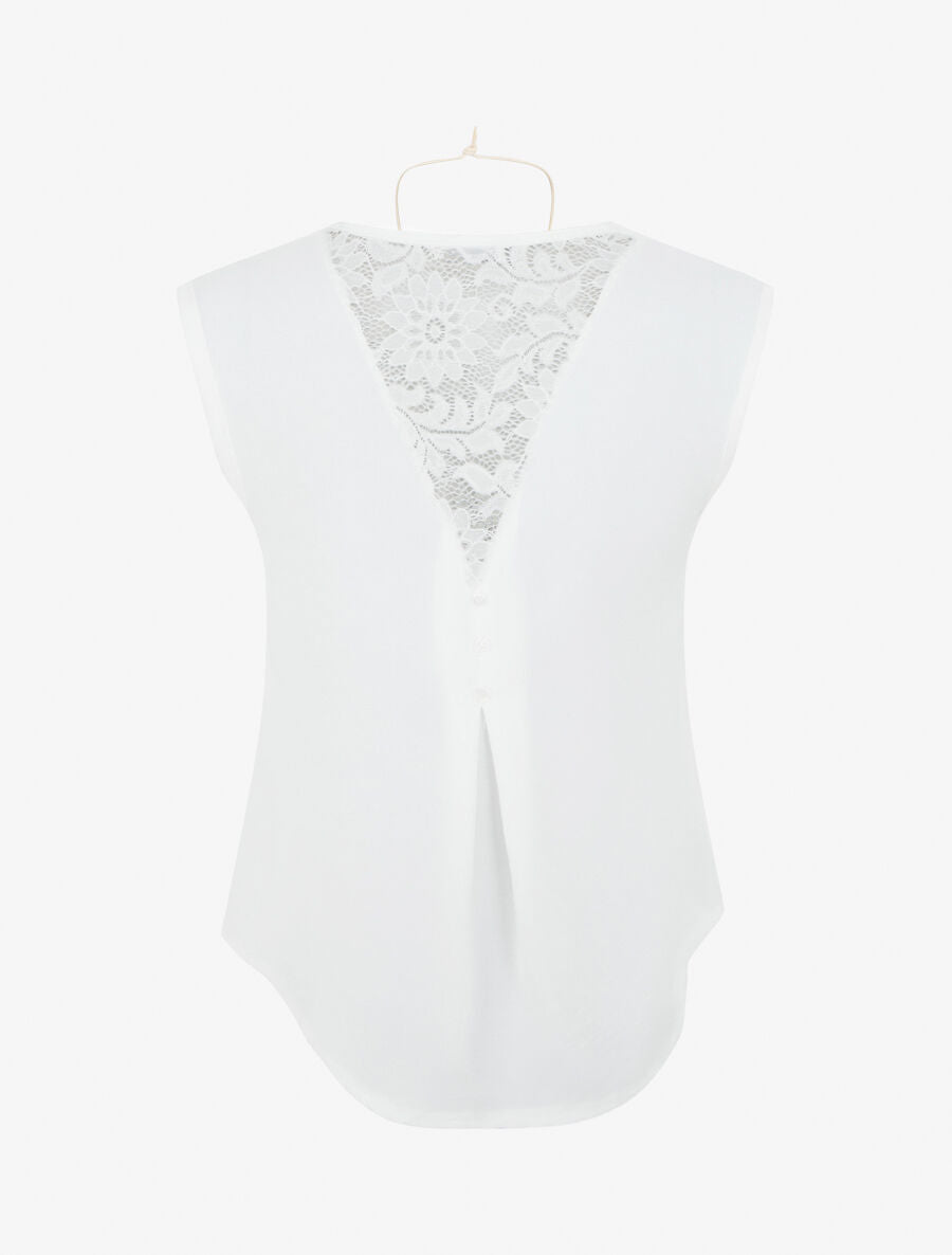 Top sans manches et dos en dentelle - Blanc - 2