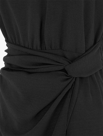 Robe unie sans manches style portefeuille - Noir - 3
