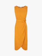 Robe unie sans manches style portefeuille - Jaune moutarde - 5