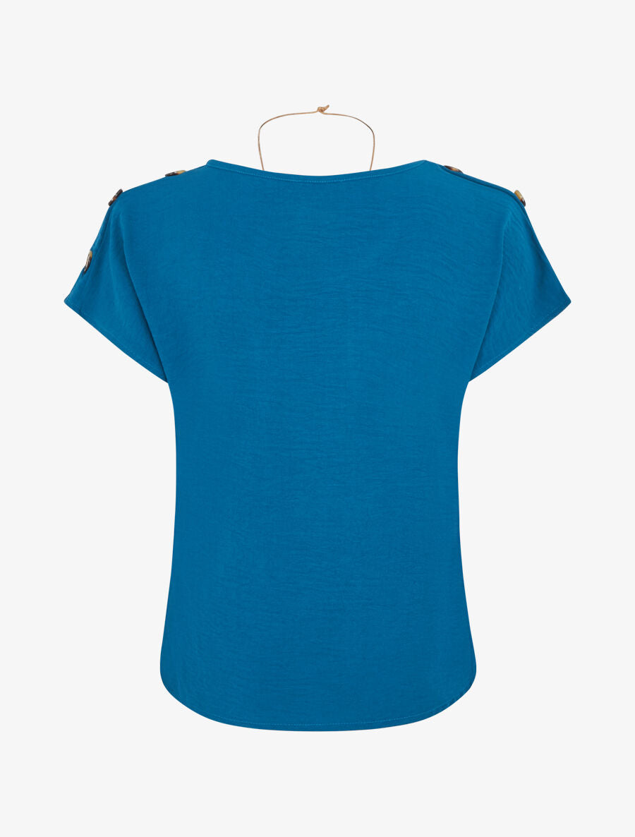 Top fluide à manches courtes et sautoir - Bleu canard - 2