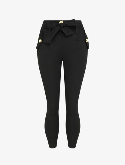 Pantalon 7/8 coupe slim à poches décoratives - Noir - 4