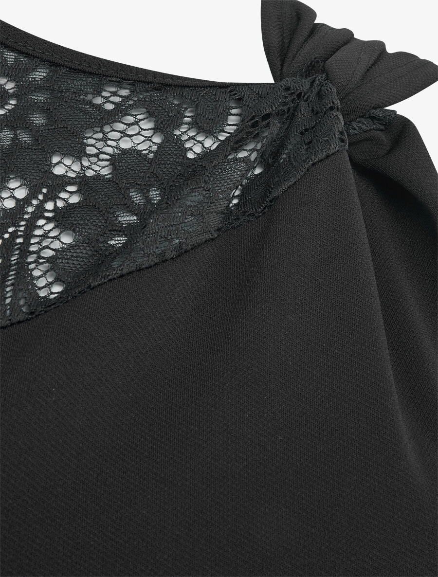 Top uni sans manches à détail dentelle - Noir - 3